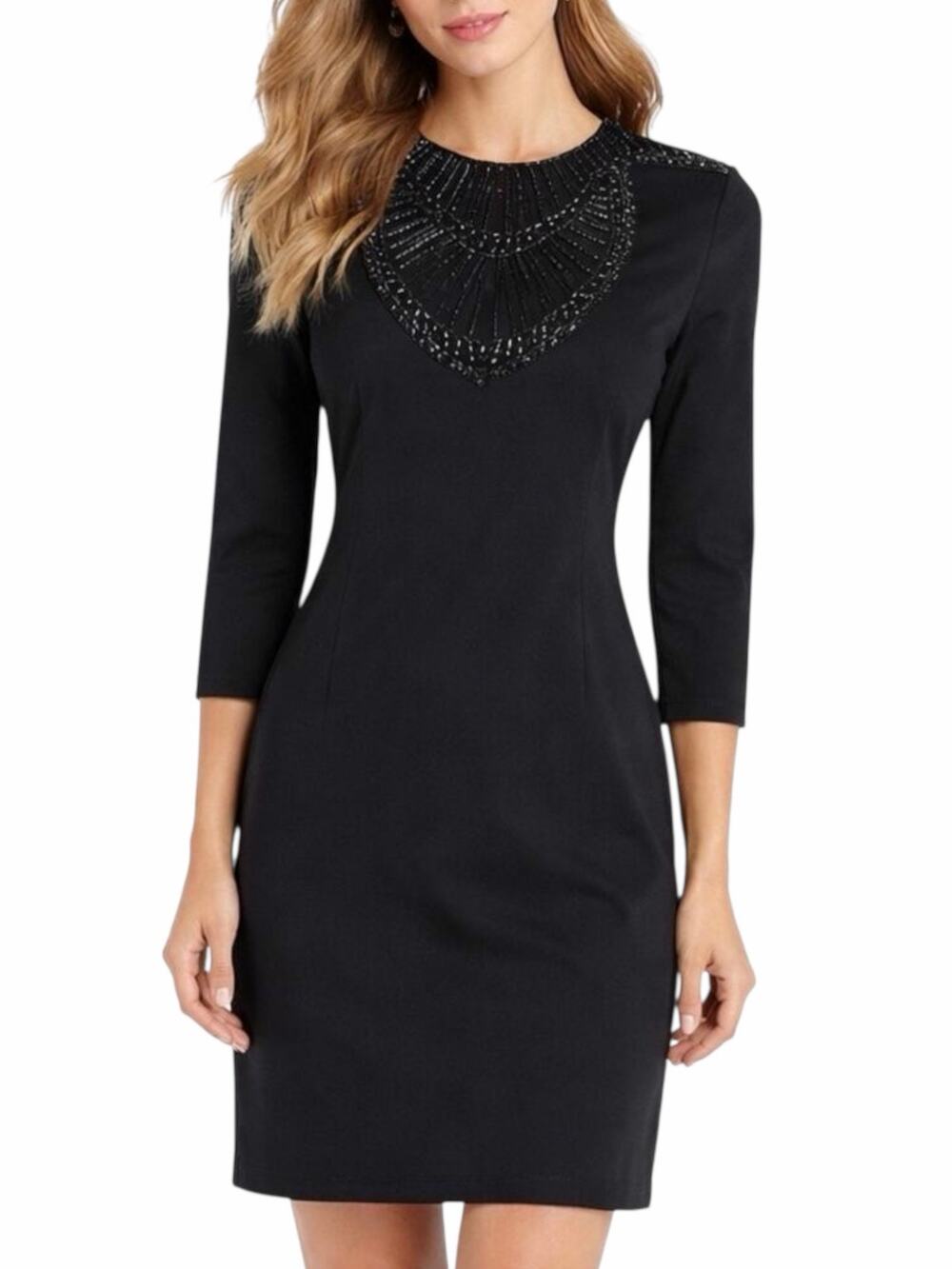Armani Exchange 3/4 Sleeve Embellished Fitted Mini Dress Black Size XS